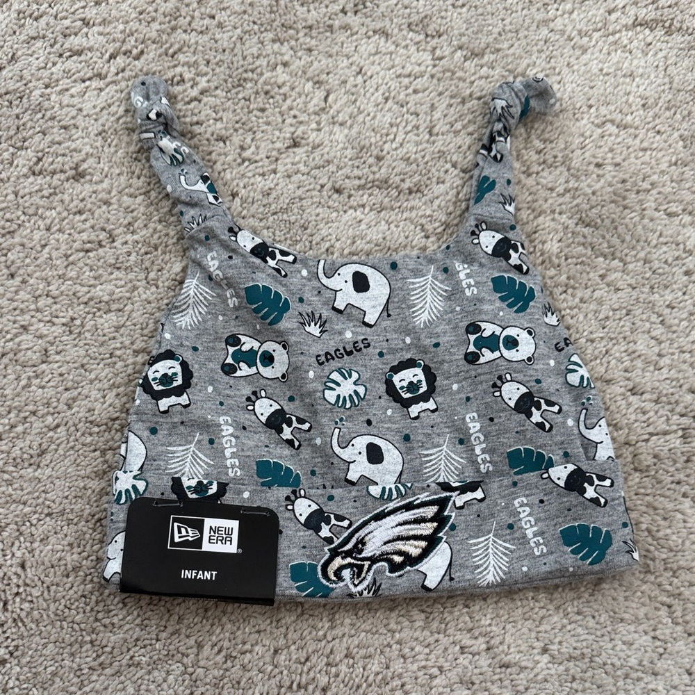 New Era Kids Gray Beanie with Eagles and Animal Print